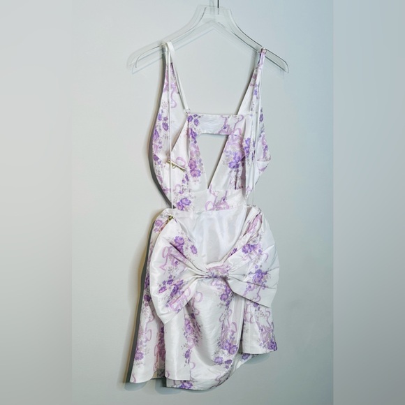LoveShackFancy Till French Lilac White Sateen Bow Back Dress Size 12 NWT - Picture 8 of 16